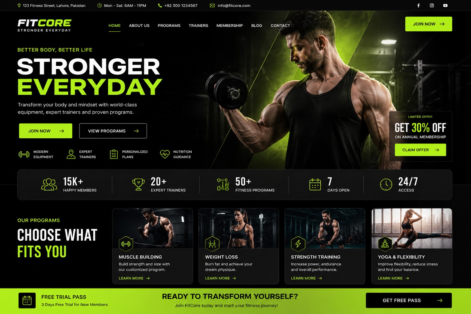 FitCore Gym — Fitness Website